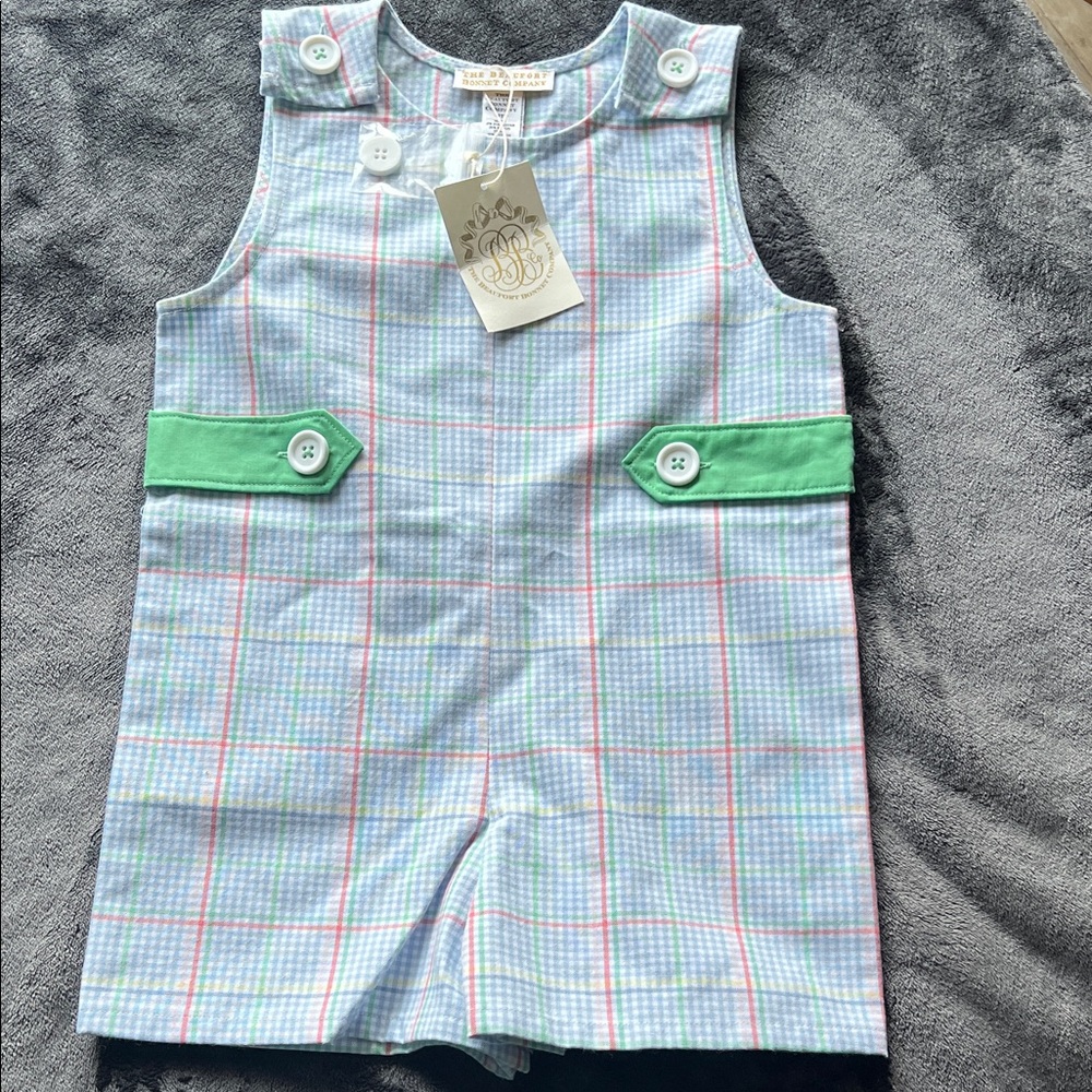 The Beaufort bonnet co. Plaid Kids Romper with Green Accents